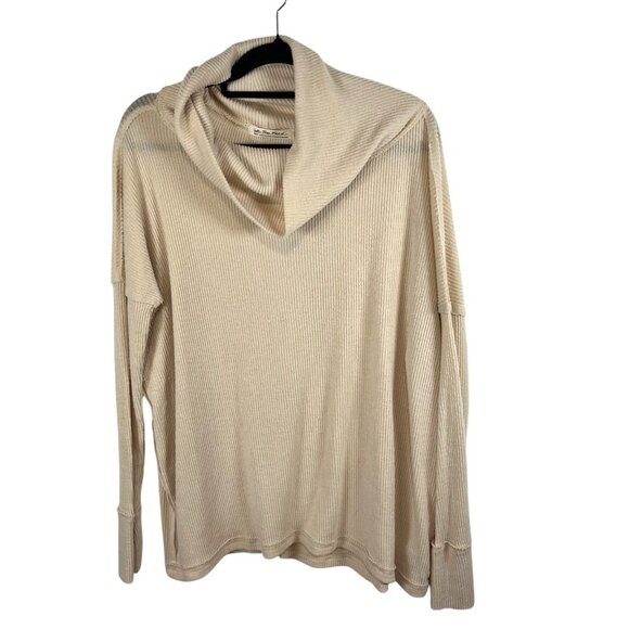 WE THE FREE Ribbed cowlneck Long Sleeve Cream Sweater Split Back Size Small boho - Picture 1 of 10
